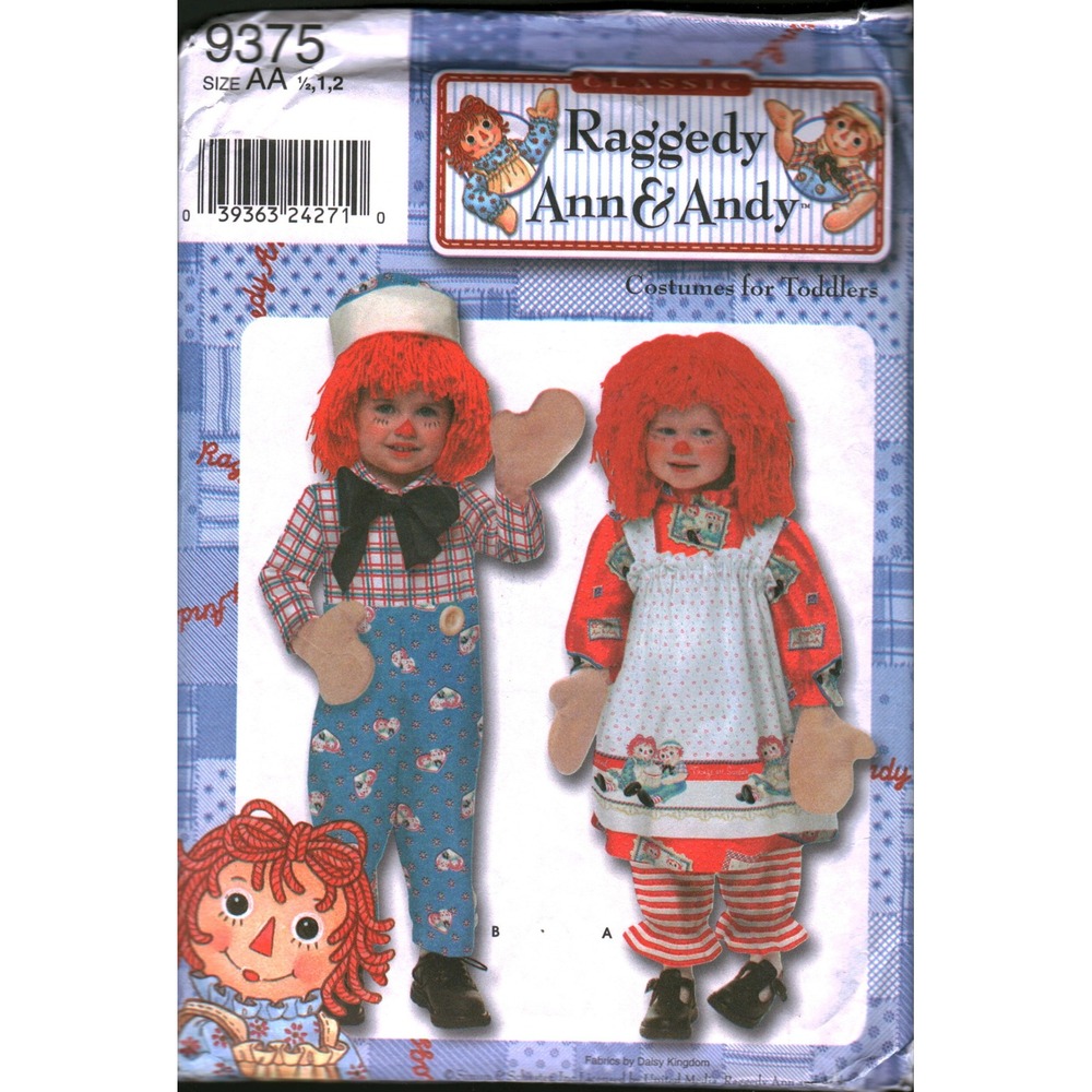 Simplicity 9375 Raggedy Ann Andy‎ Costume Sewing Pattern Toddler Size AA 1/2 CUT